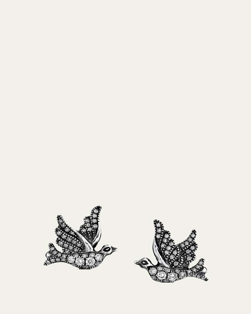 Oxidized Silver Love Bird Diamond Earrings
